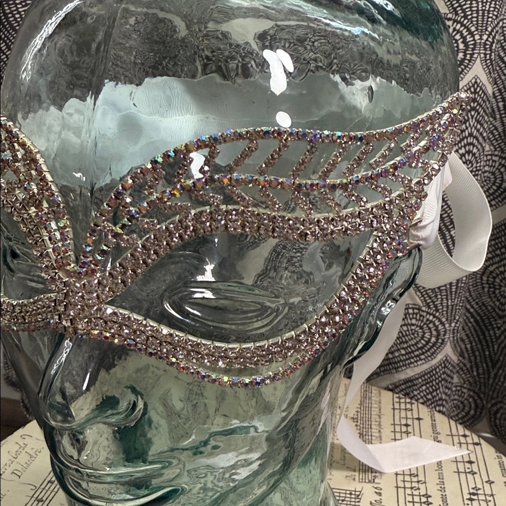 Silver Toned Rhinestone Encrusted Masquerade Mask - Picture 4 of 5